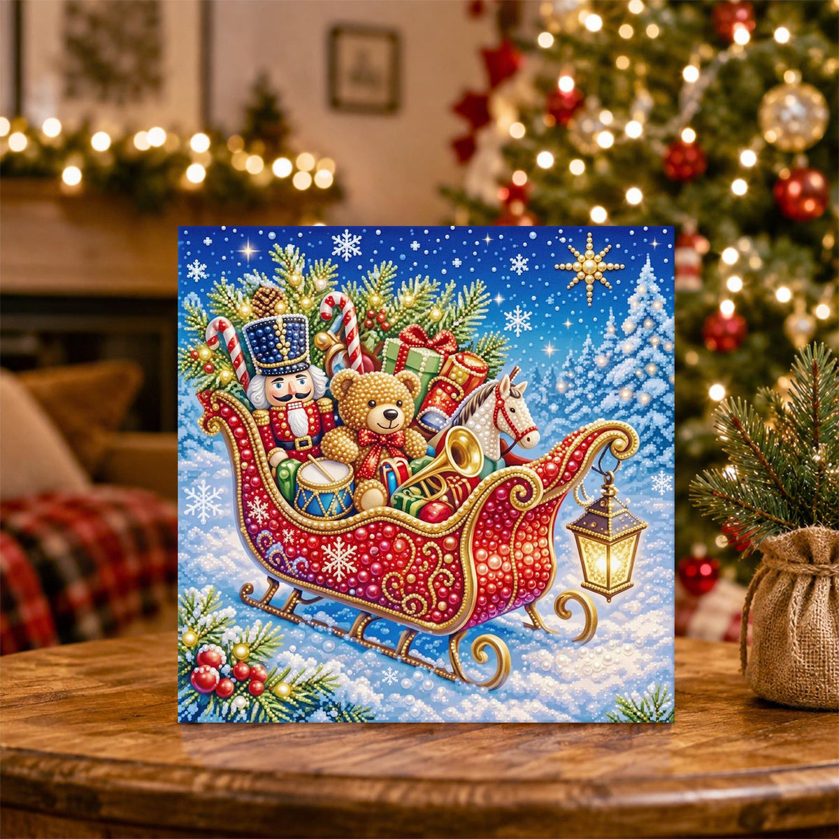 Toy-Laden Red Sleigh pearl painting – image 5