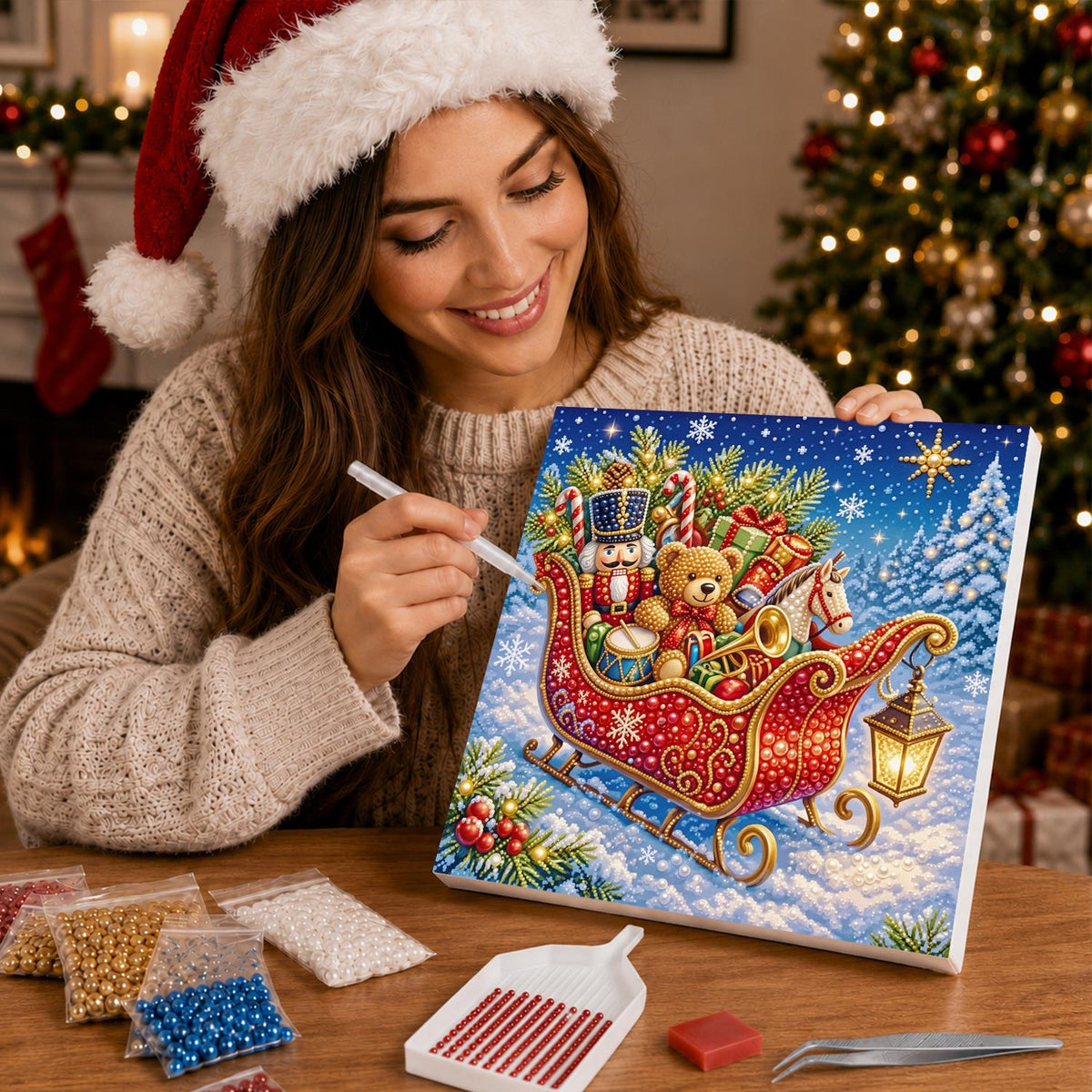Toy-Laden Red Sleigh pearl painting – image 16
