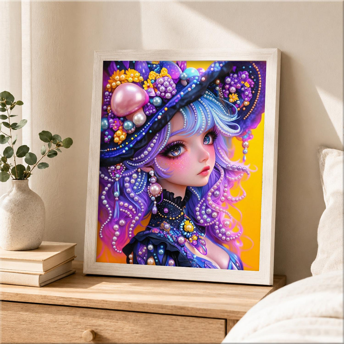 Lilac Girl in a Mushroom Hat pearl painting – image 2