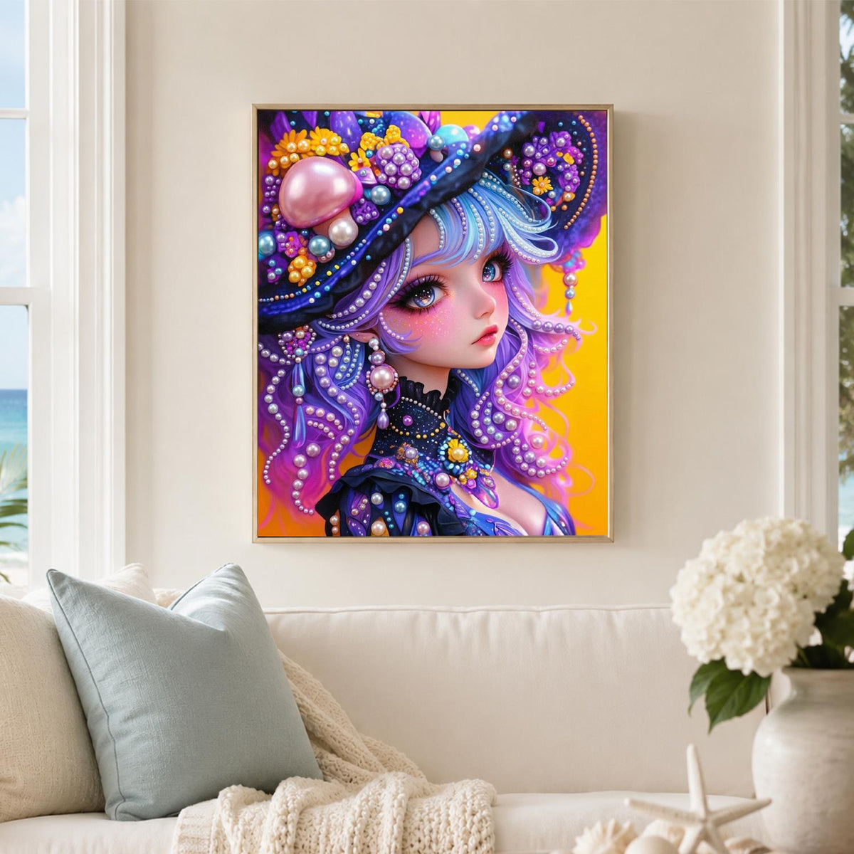 Lilac Girl in a Mushroom Hat pearl painting – image 3