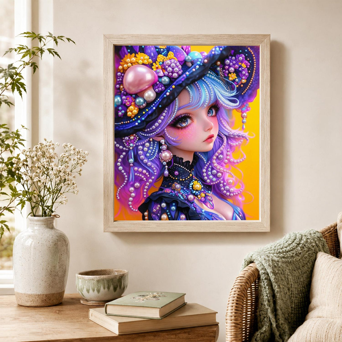 Lilac Girl in a Mushroom Hat pearl painting – image 4