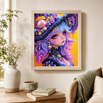 Lilac Girl in a Mushroom Hat pearl painting – image 4