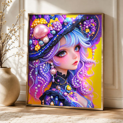 Lilac Girl in a Mushroom Hat pearl painting – image 5