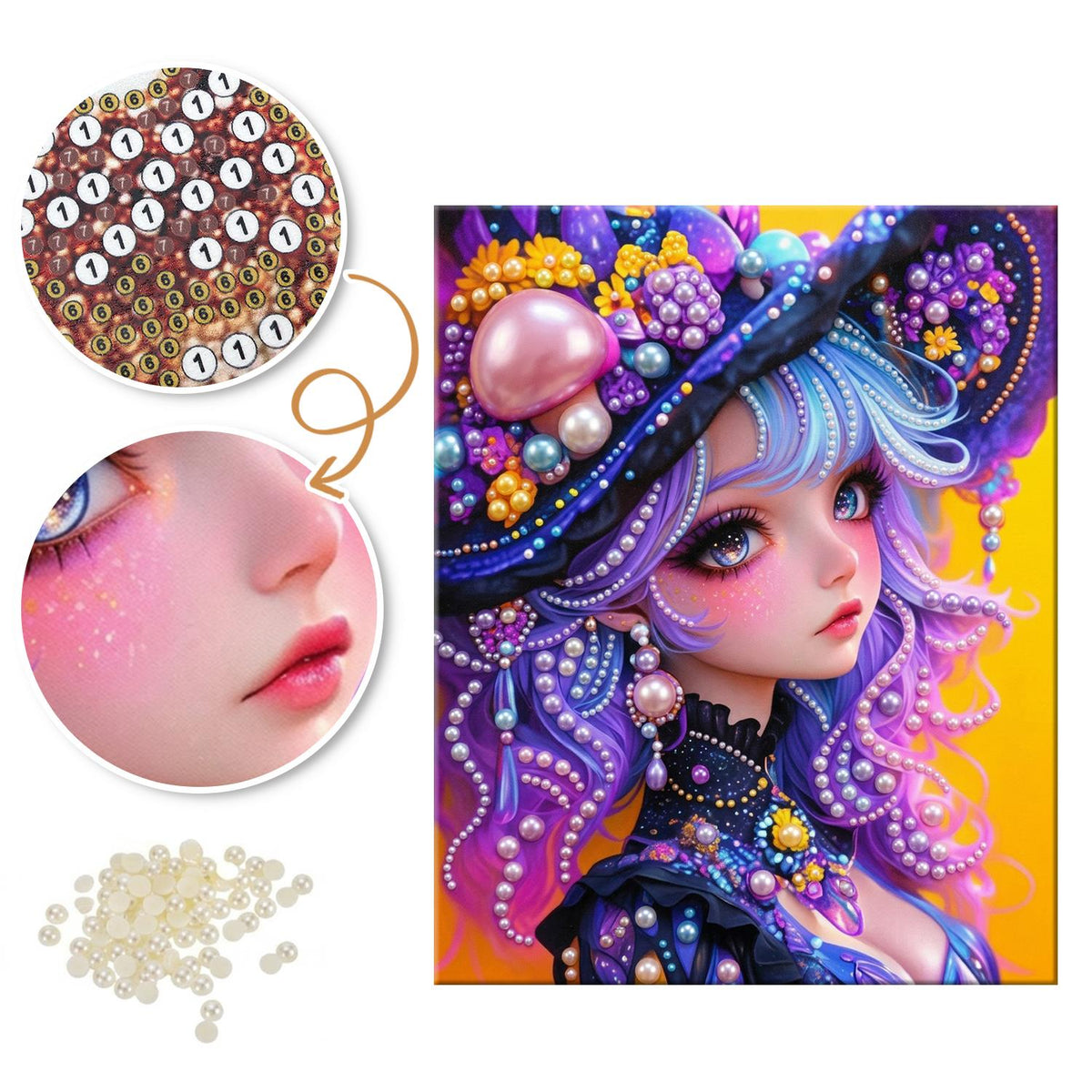 Lilac Girl in a Mushroom Hat pearl painting – image 6