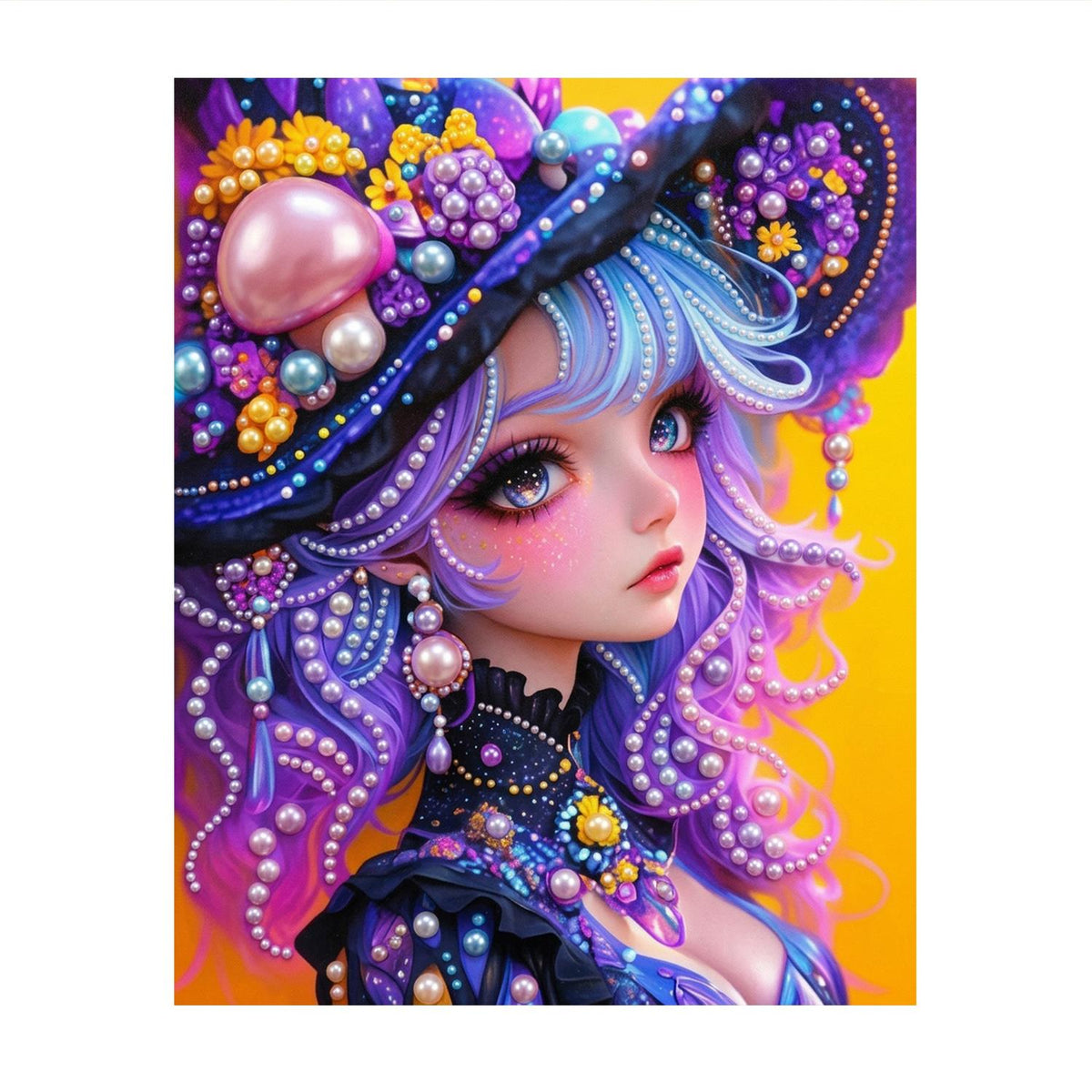 Lilac Girl in a Mushroom Hat pearl painting – image 11