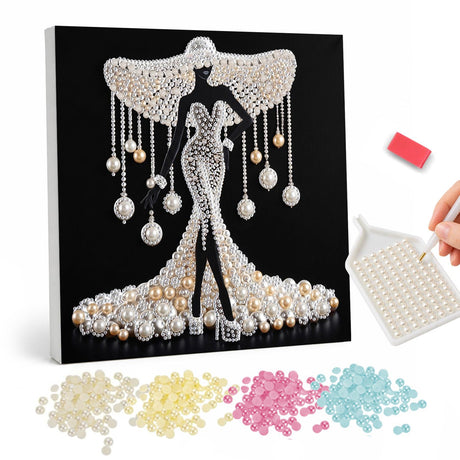 Pearl Painting of a Woman in a Jeweled Gown pearl painting – image 1