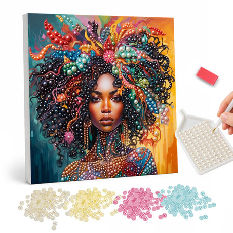 Colorful Beaded Woman pearl painting – image 1