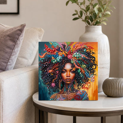 Curls Crowned in Coral Jewels pearl painting – image 4
