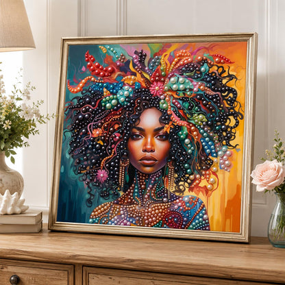 Curls Crowned in Coral Jewels pearl painting – image 5