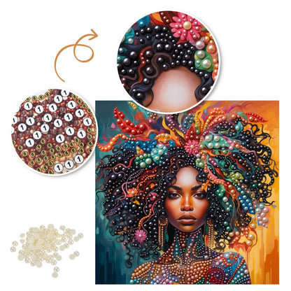 Curls Crowned in Coral Jewels pearl painting – image 6