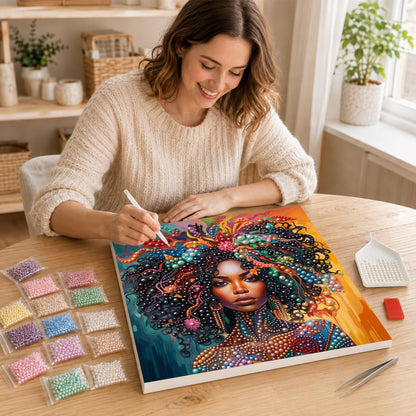 Curls Crowned in Coral Jewels pearl painting – image 16