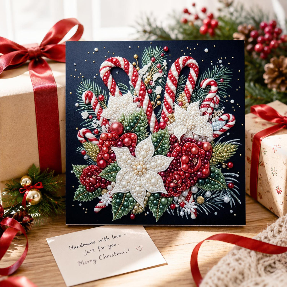 Candy Canes and White Poinsettias pearl painting – image 2