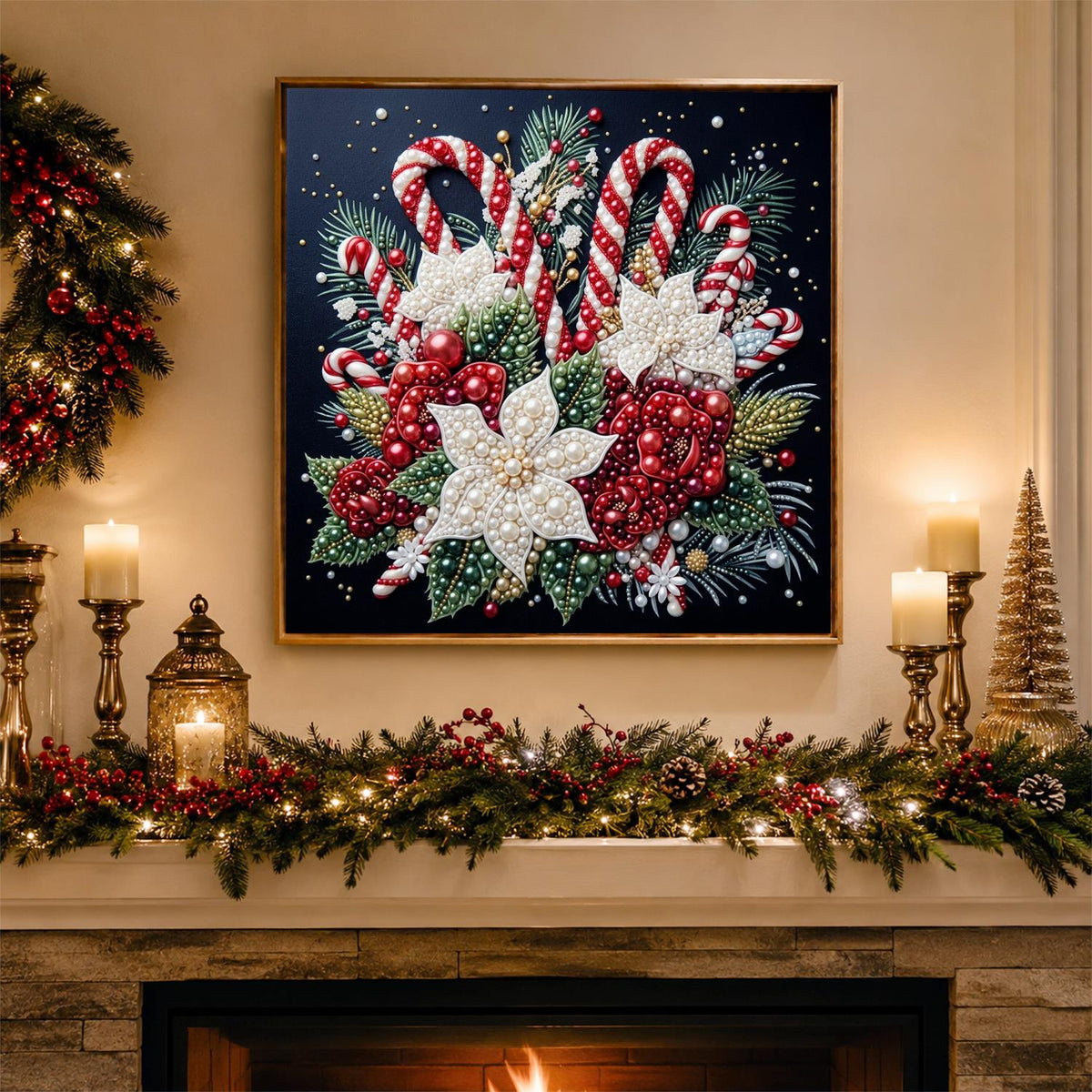 Candy Canes and White Poinsettias pearl painting – image 3