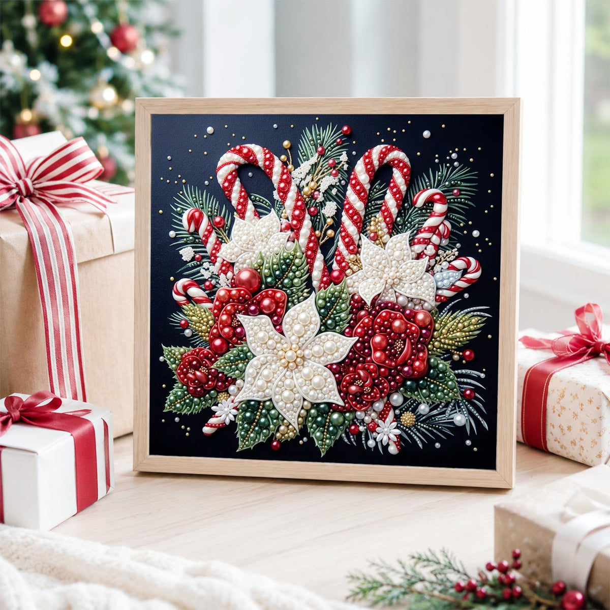 Candy Canes and White Poinsettias pearl painting – image 4