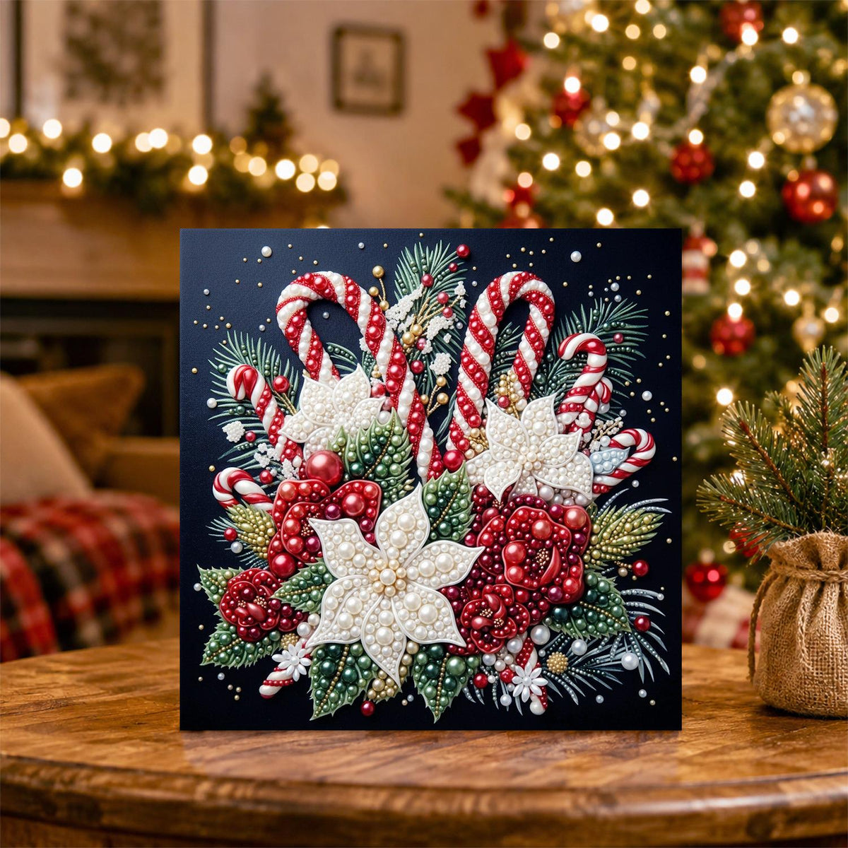 Candy Canes and White Poinsettias pearl painting – image 5