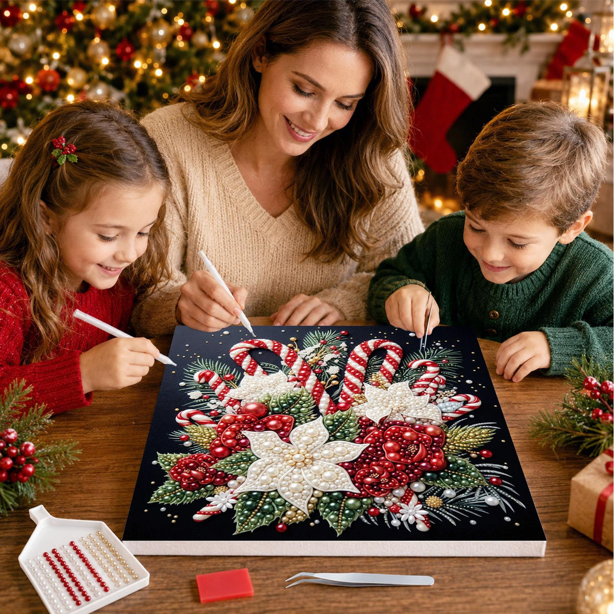 Candy Canes and White Poinsettias pearl painting – image 15