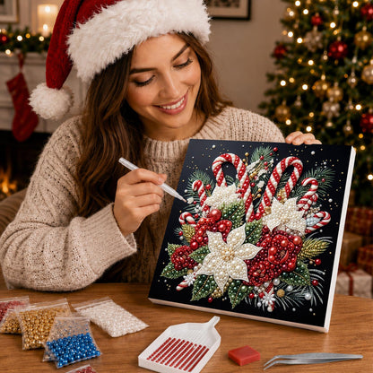 Candy Canes and White Poinsettias pearl painting – image 16