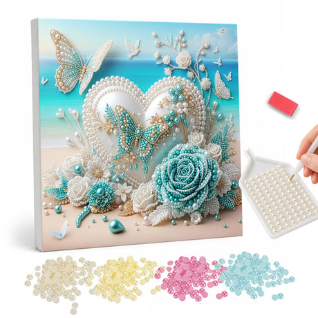 Turquoise Butterfly and Rose Pearl Painting Kit pearl painting – image 1