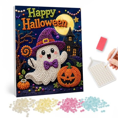 Happy Halloween Ghost and Pumpkin pearl painting – image 1
