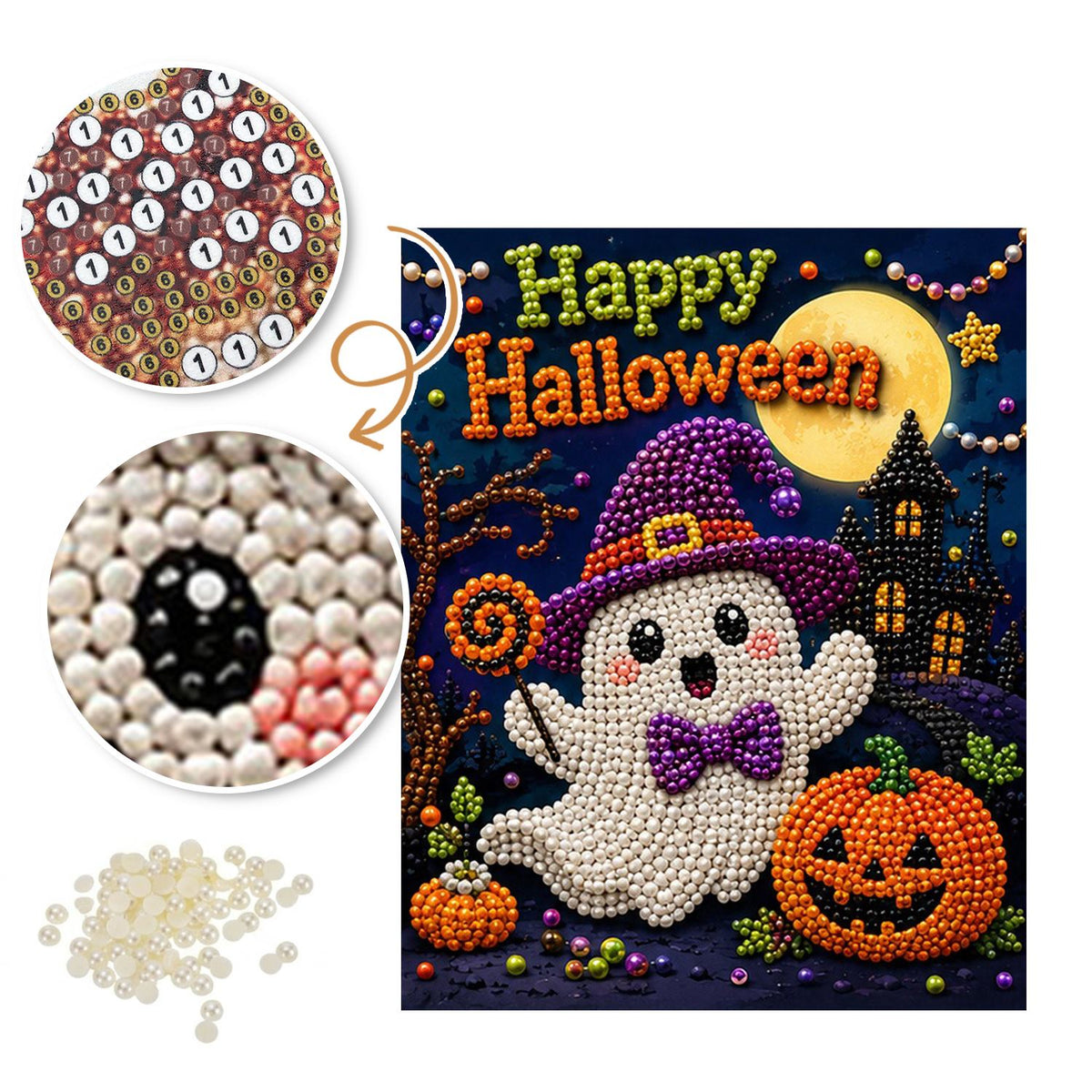 Bow-Tie Ghost in a Witch Hat pearl painting – image 6