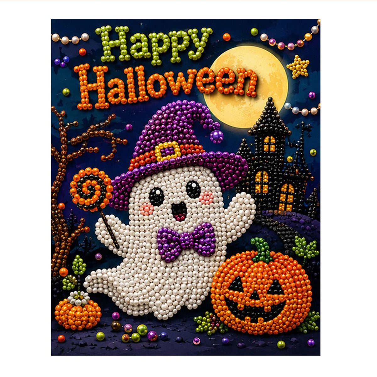 Bow-Tie Ghost in a Witch Hat pearl painting – image 11