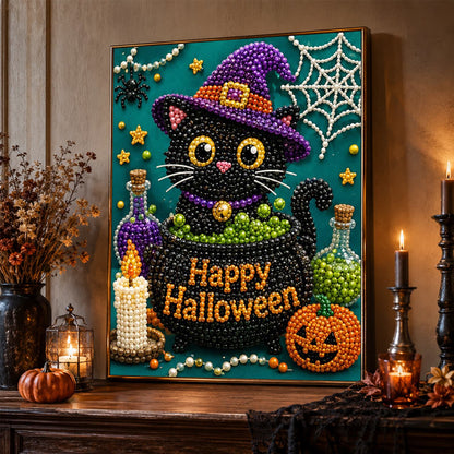 Black Cat Peeking From a Cauldron pearl painting – image 2