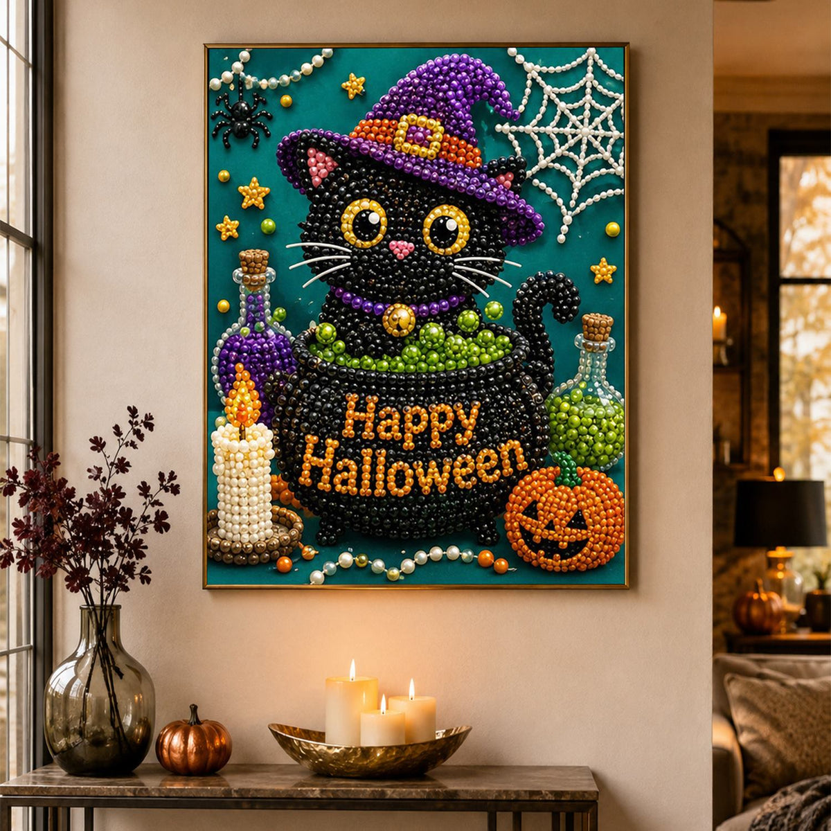 Black Cat Peeking From a Cauldron pearl painting – image 4