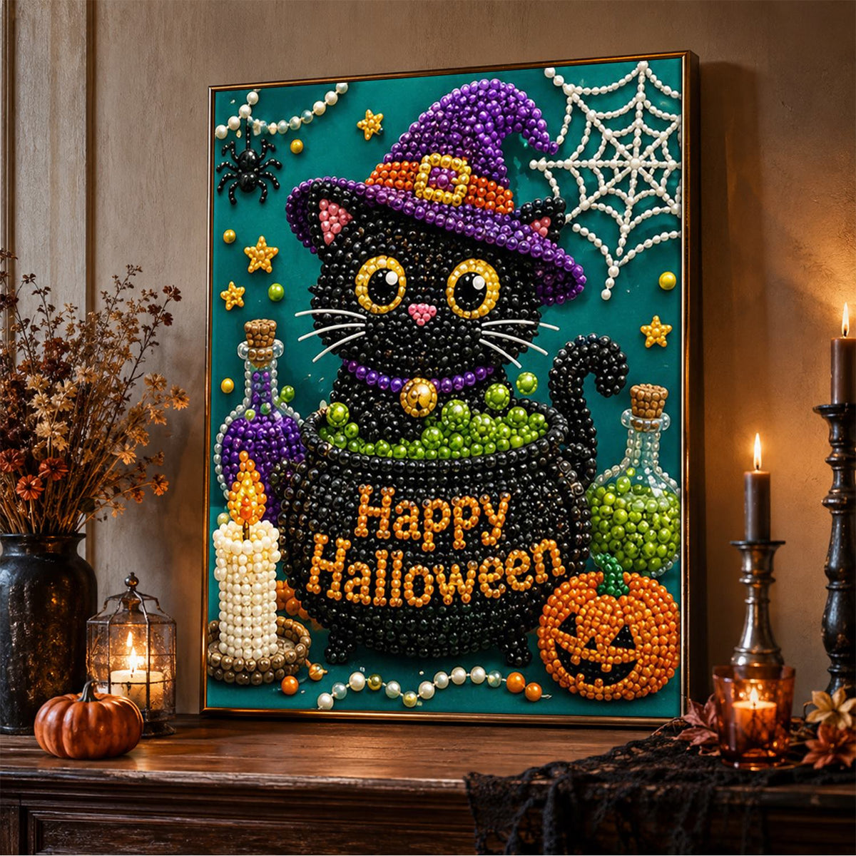 Black Cat Peeking From a Cauldron pearl painting – image 5