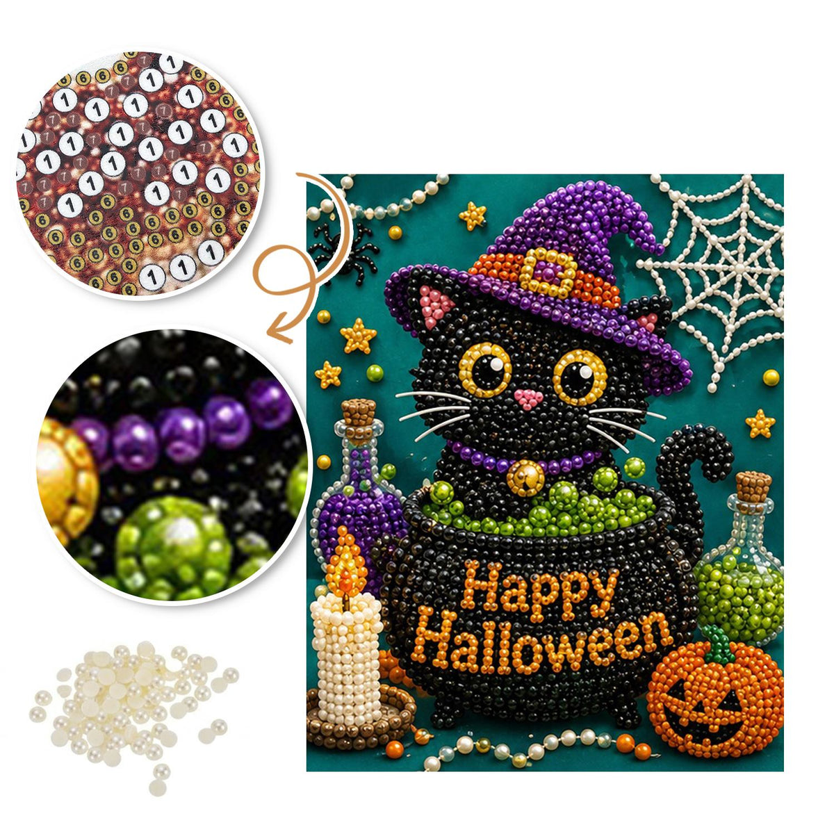 Black Cat Peeking From a Cauldron pearl painting – image 6