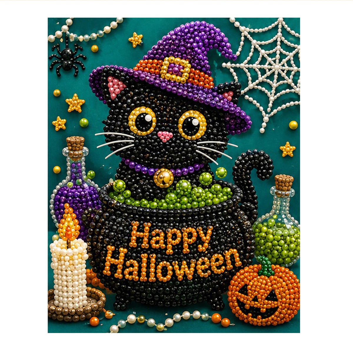 Black Cat Peeking From a Cauldron pearl painting – image 11