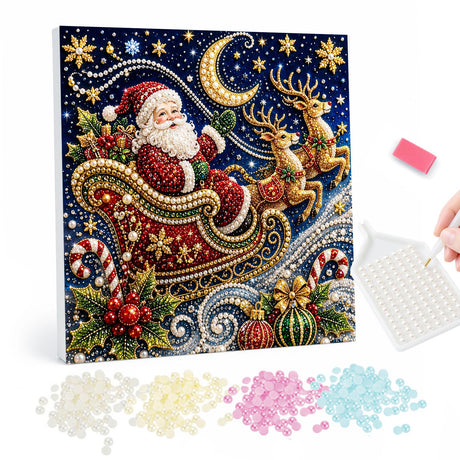 Santa and Reindeer pearl painting – image 1