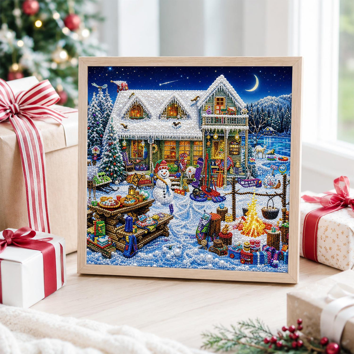 Cottage Yard Winter Feast pearl painting – image 4