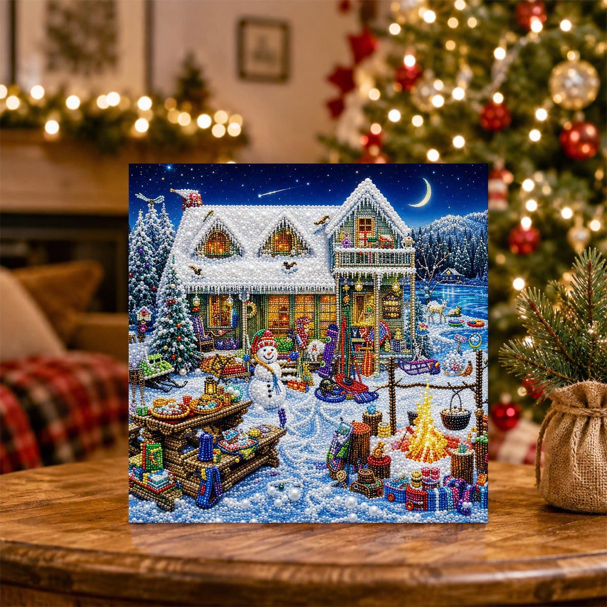 Cottage Yard Winter Feast pearl painting – image 5