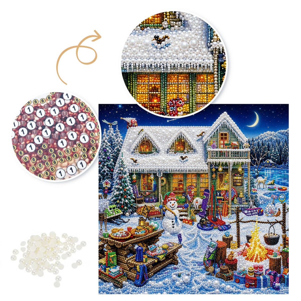 Cottage Yard Winter Feast pearl painting – image 6