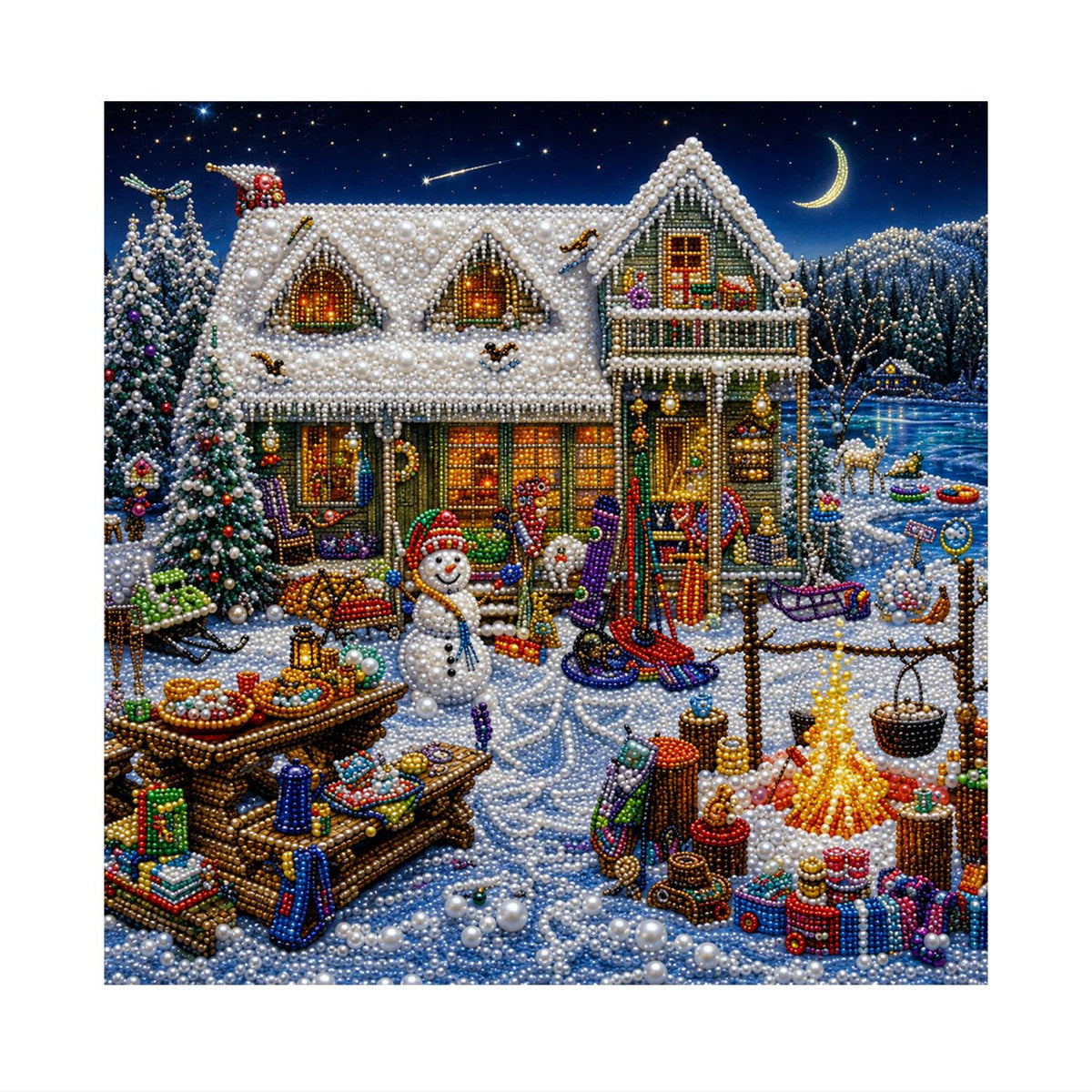 Cottage Yard Winter Feast pearl painting – image 11