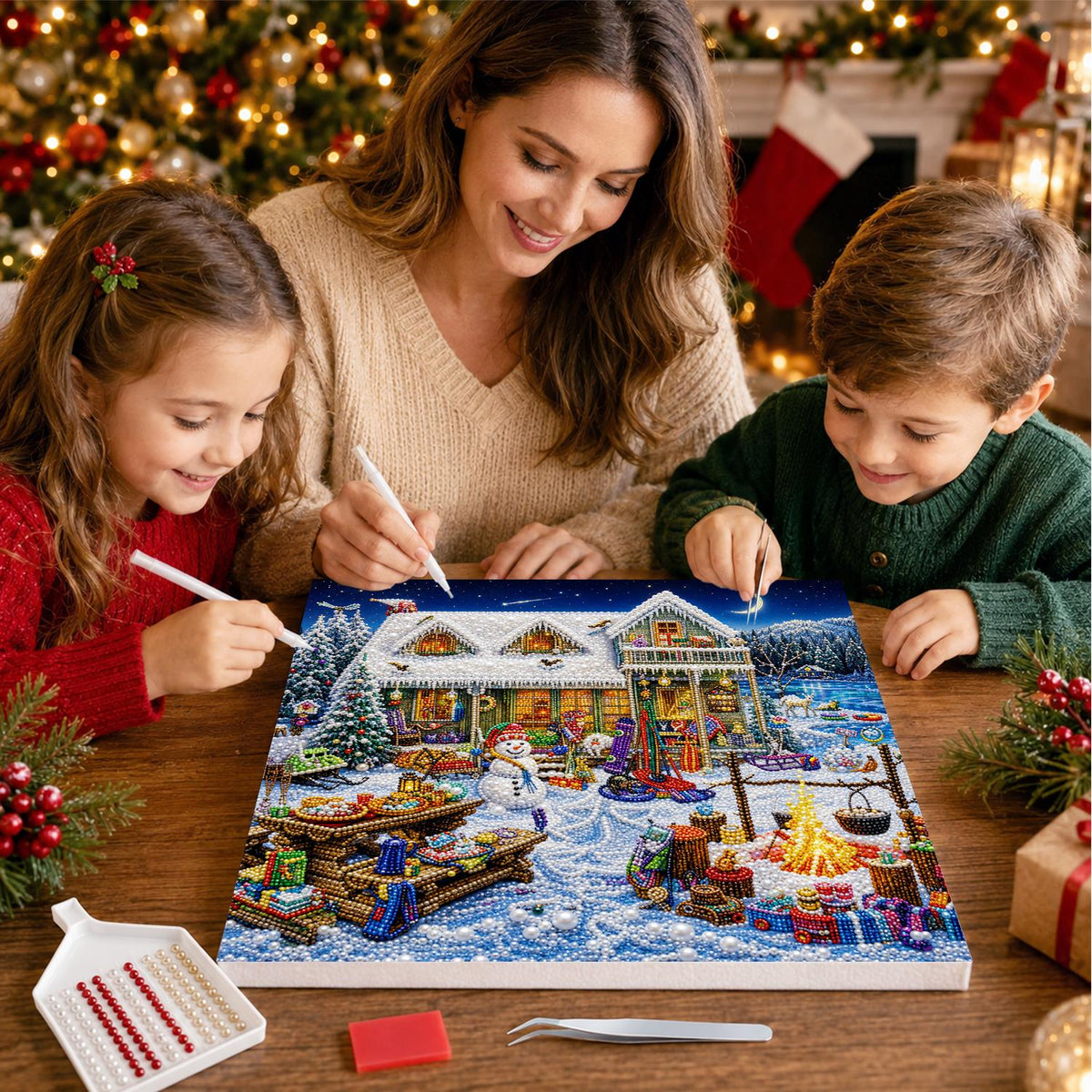Cottage Yard Winter Feast pearl painting – image 15