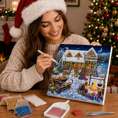 Cottage Yard Winter Feast pearl painting – image 16