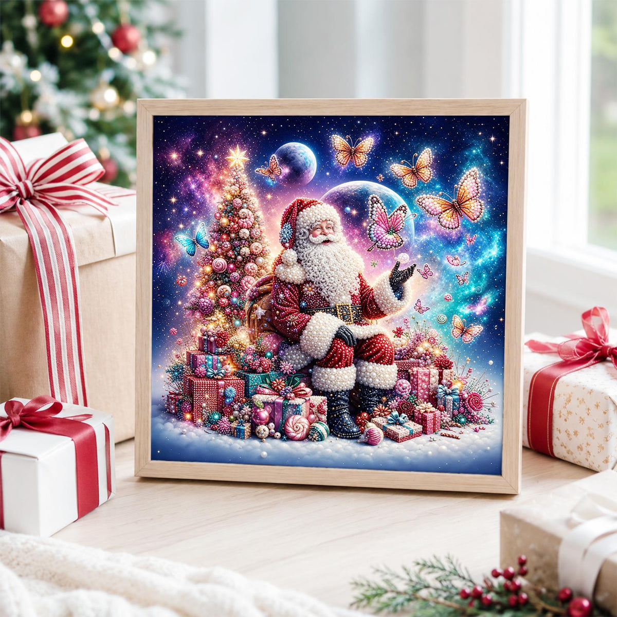 Santa and the Pink Butterflies pearl painting – image 4