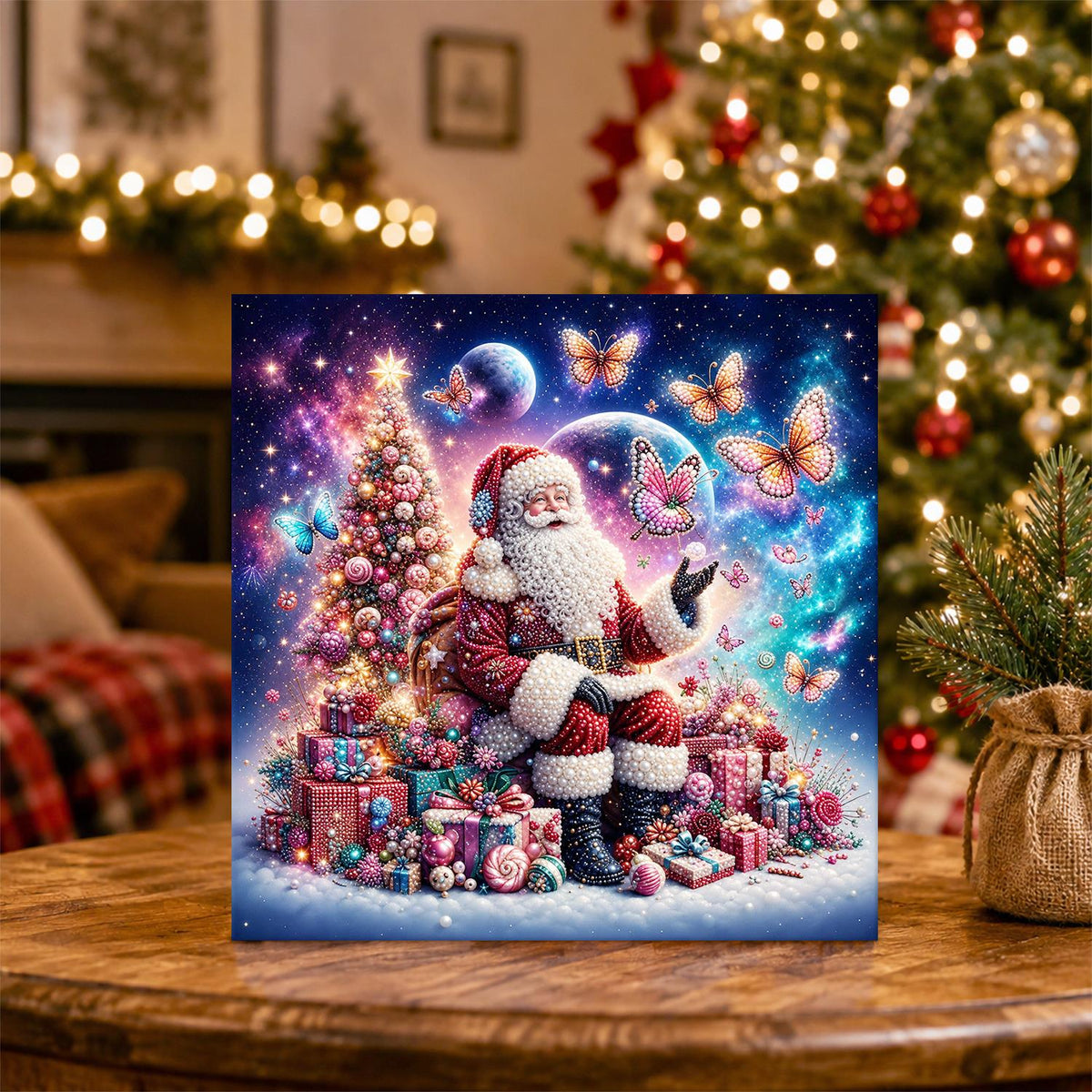 Santa and the Pink Butterflies pearl painting – image 5