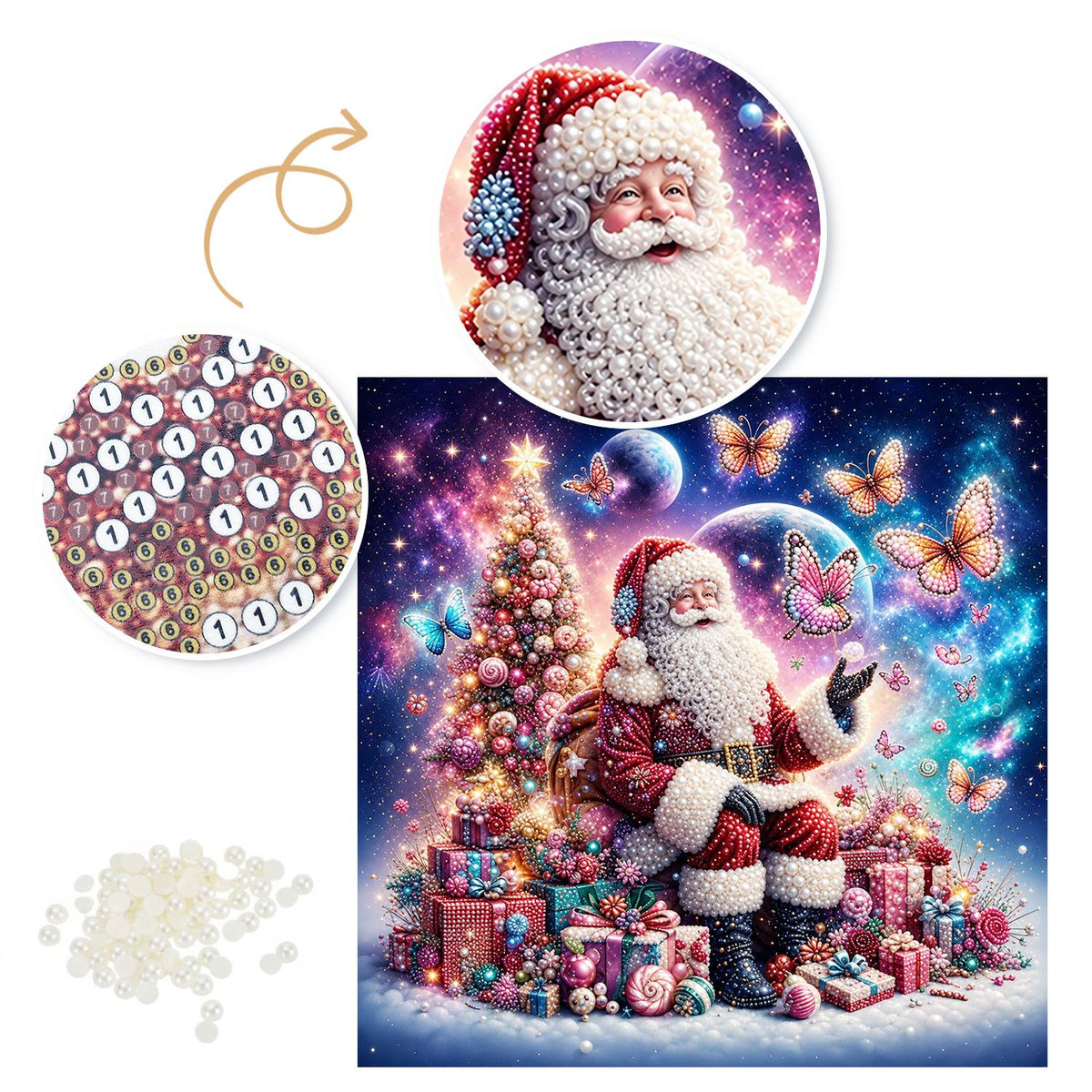Santa and the Pink Butterflies pearl painting – image 6
