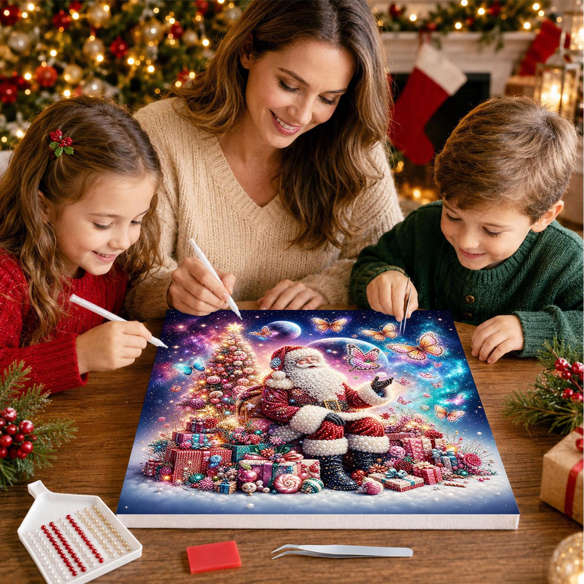 Santa and the Pink Butterflies pearl painting – image 15