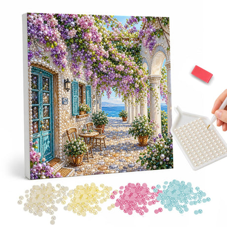 Pearl Painting of a Flowering Seaside Terrace pearl painting – image 1