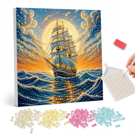 Sunset Sailing Ship pearl painting – image 1