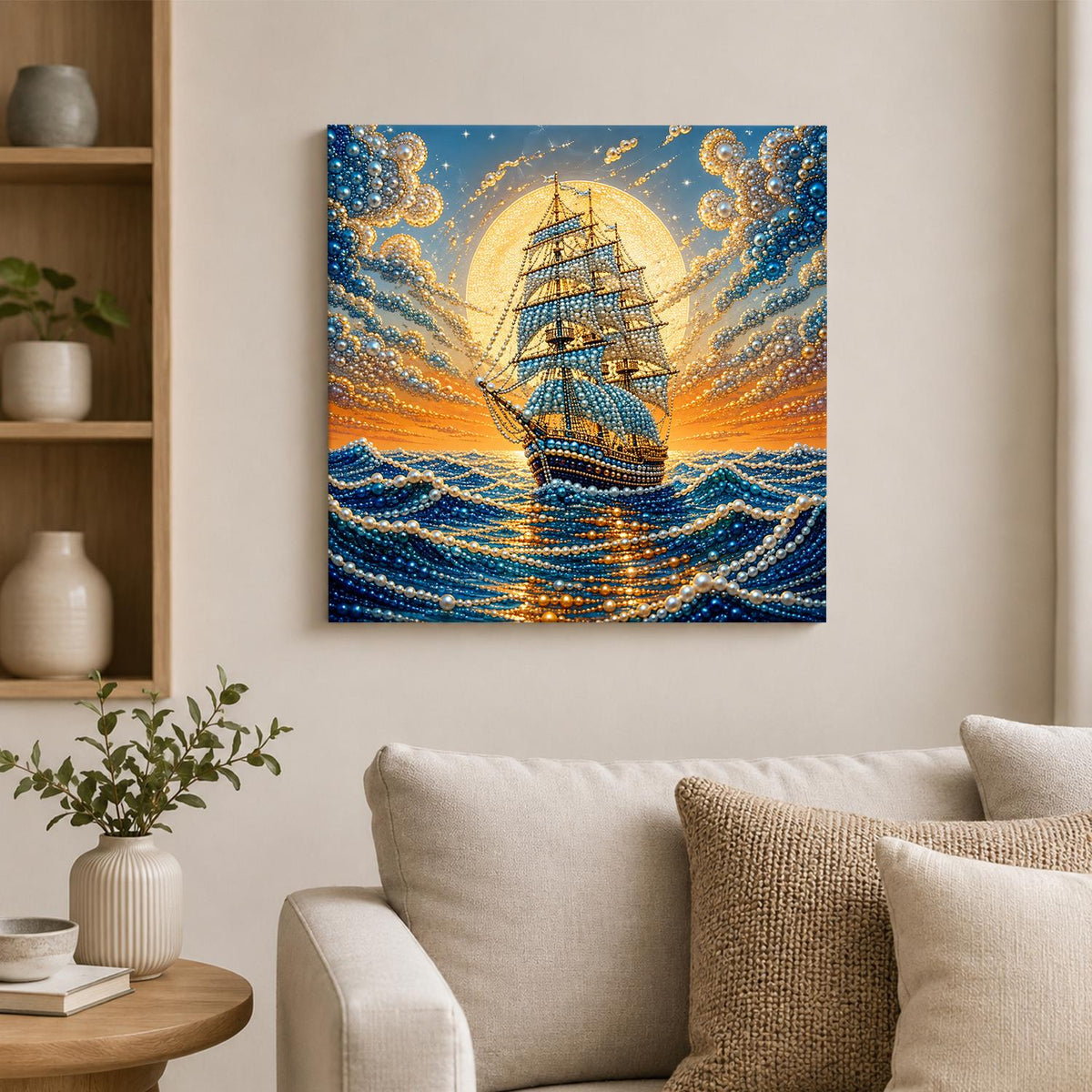 Galleon Riding Golden Waves pearl painting – image 2