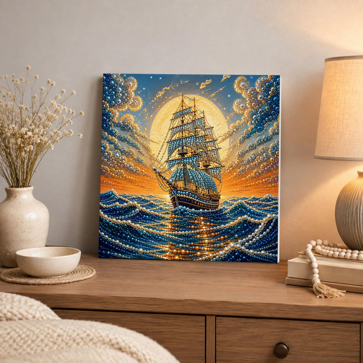 Galleon Riding Golden Waves pearl painting – image 3