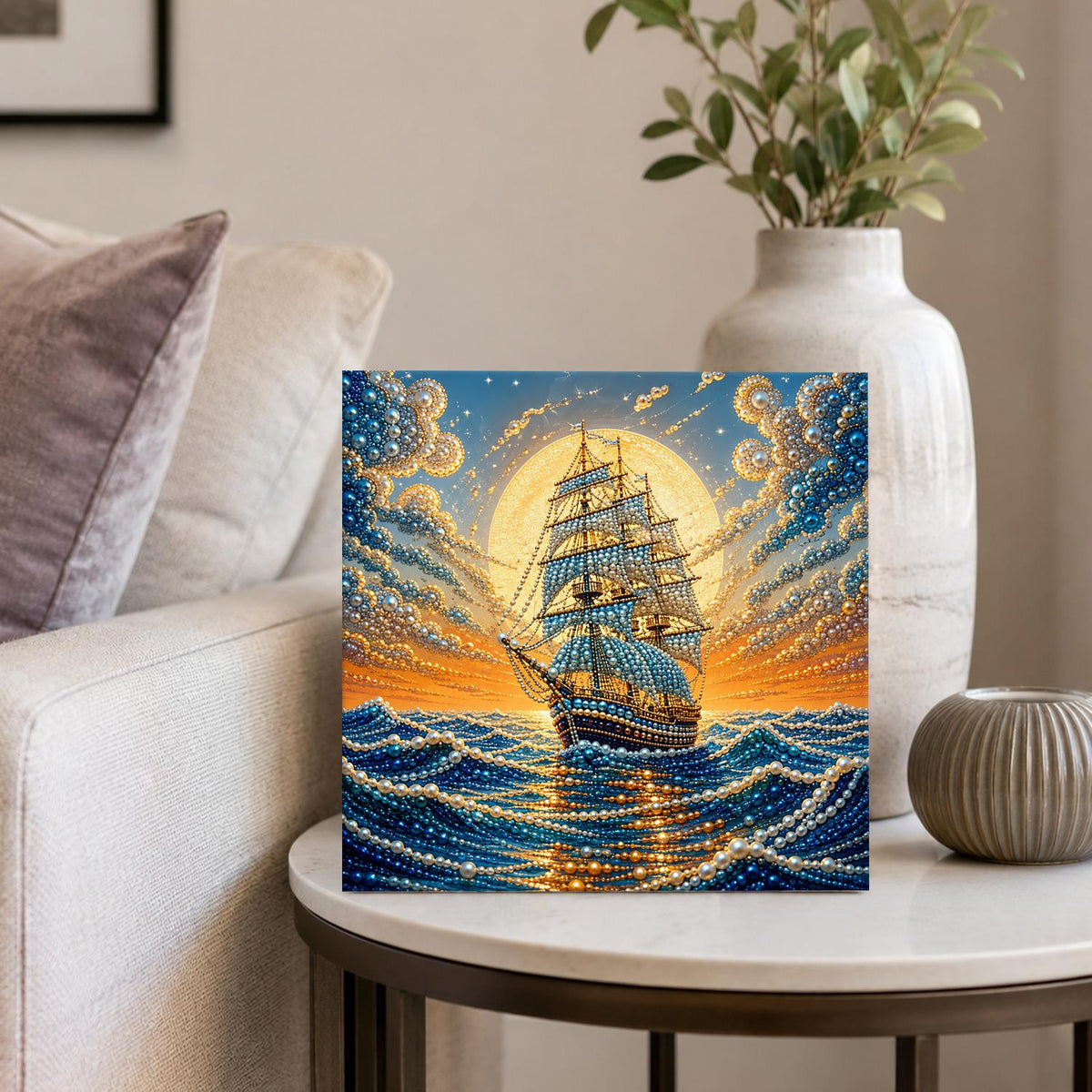 Galleon Riding Golden Waves pearl painting – image 4