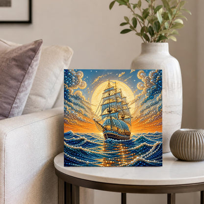 Galleon Riding Golden Waves pearl painting – image 4
