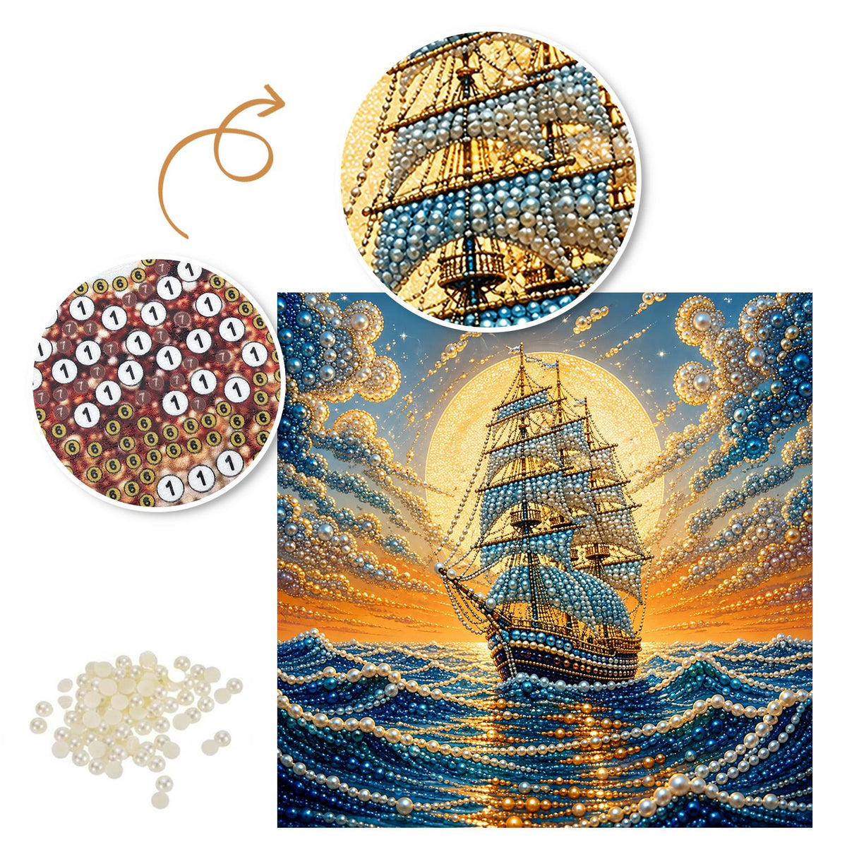 Galleon Riding Golden Waves pearl painting – image 6