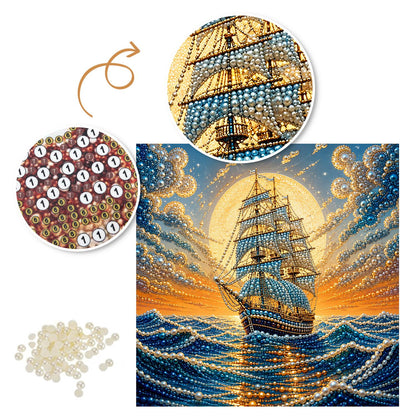 Galleon Riding Golden Waves pearl painting – image 6
