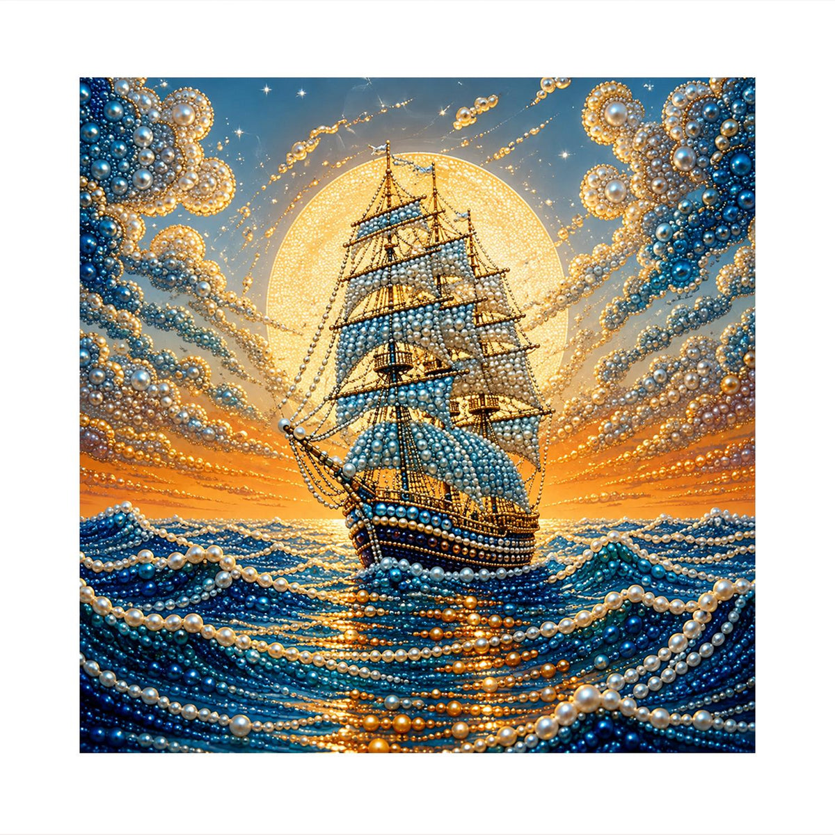 Galleon Riding Golden Waves pearl painting – image 11